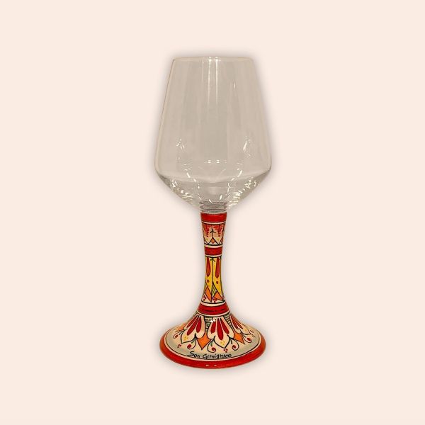 ELEGANT LEAD-FREE  CRYSTAL GLASS WITH CERAMIC STEM:  GEOMETRIC DESIGN IN RED cm.23h